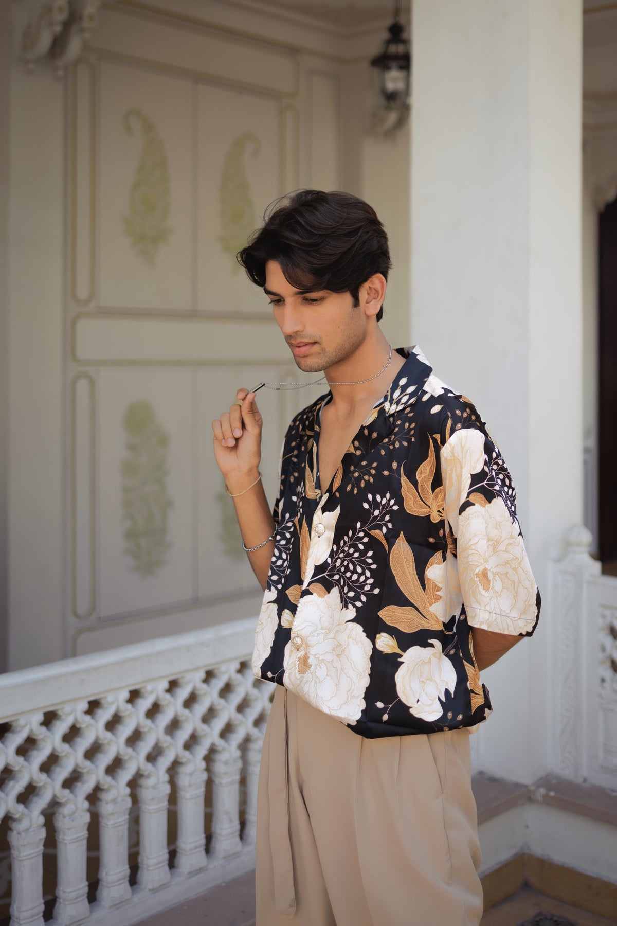 Golden Noir Botanical Oversize Shirt