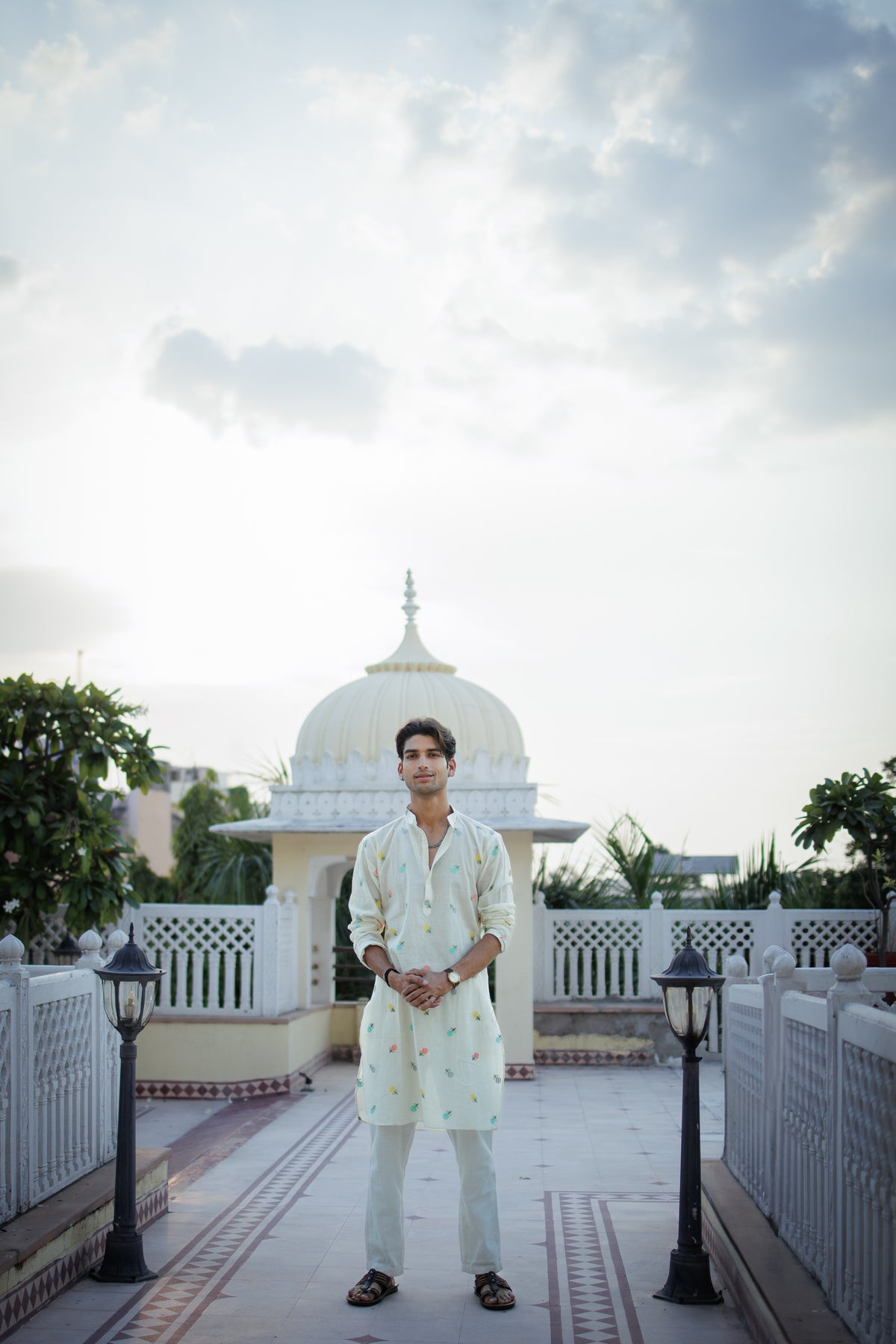 Mint White Floral Motif Kurta
