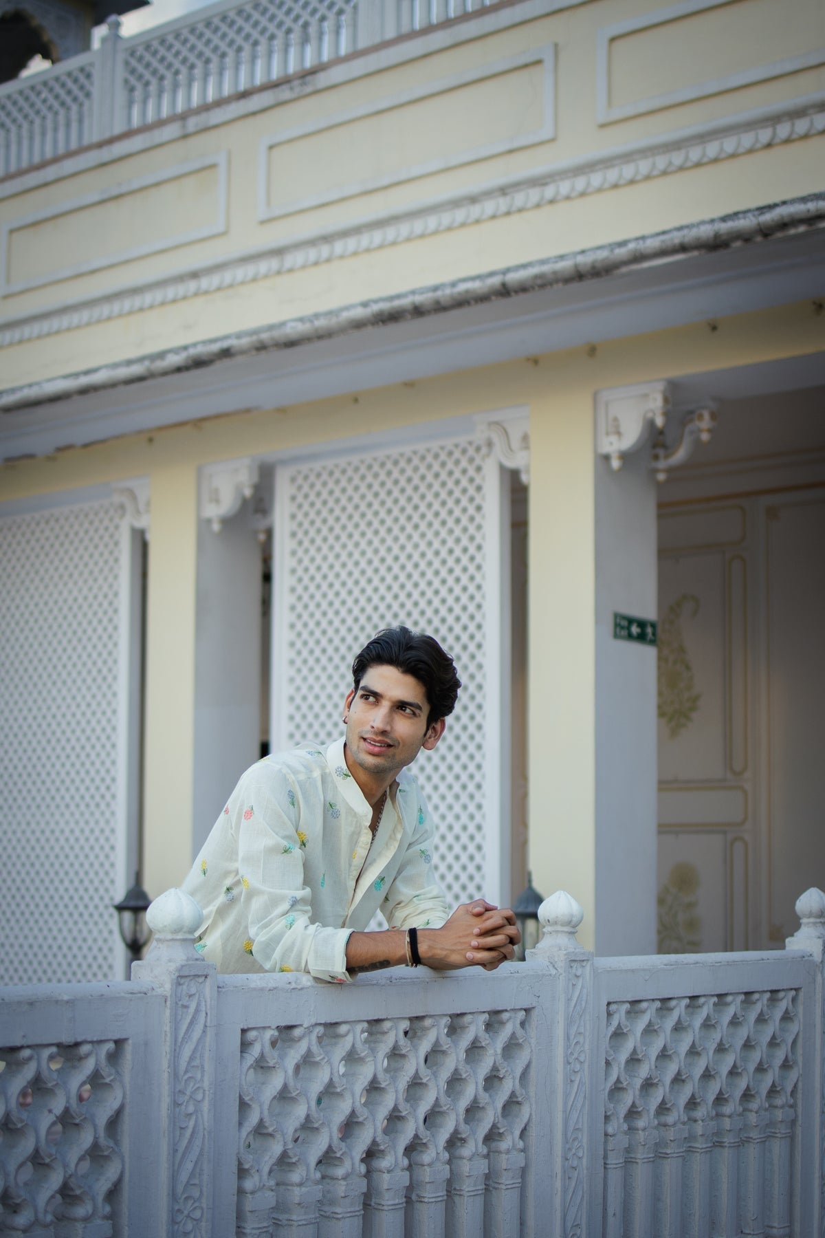 Mint White Floral Motif Kurta