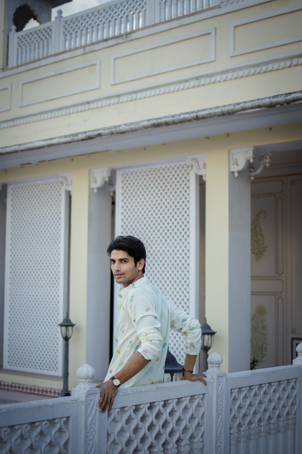 Mint White Floral Motif Kurta