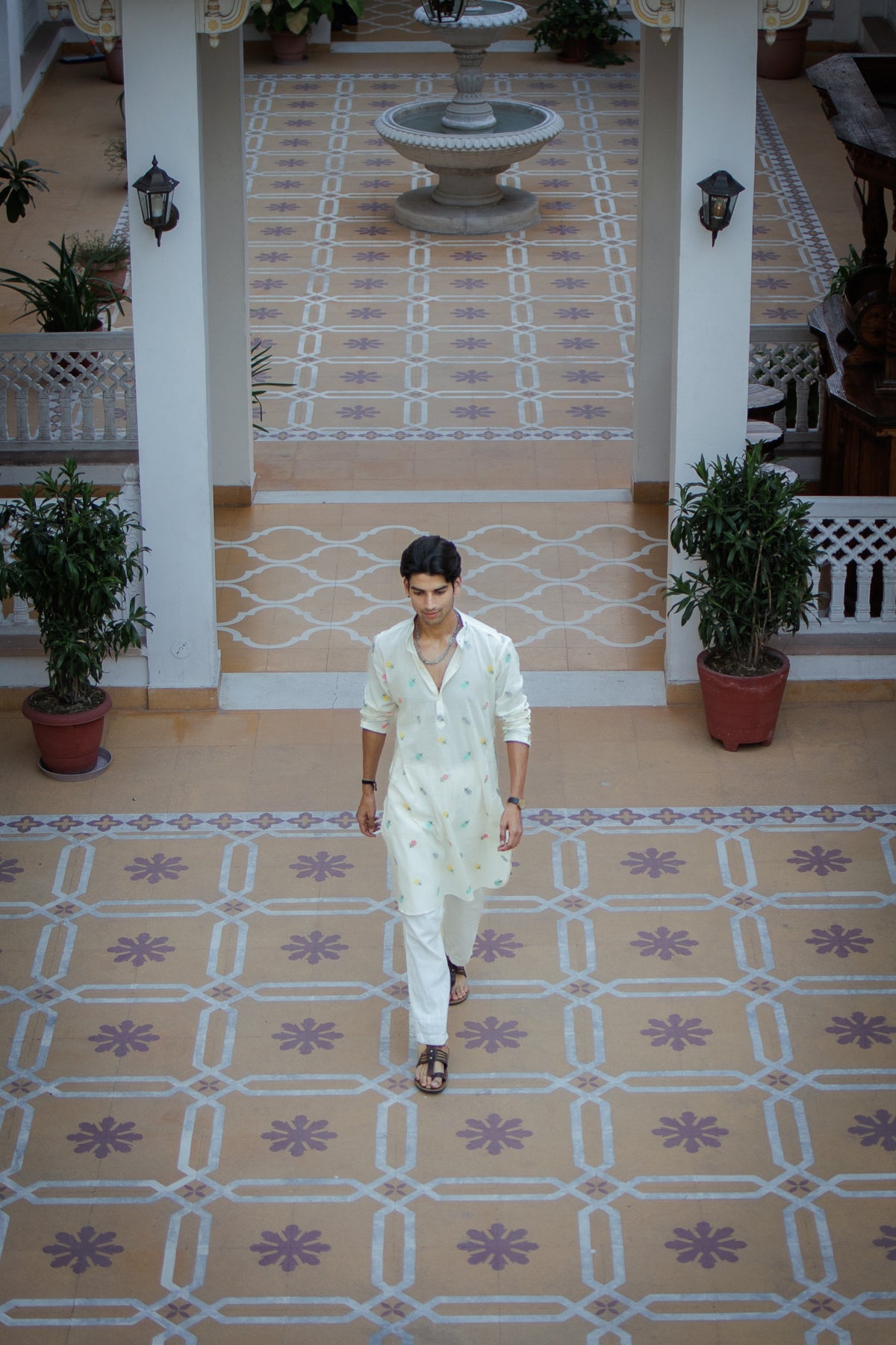 Mint White Floral Motif Kurta