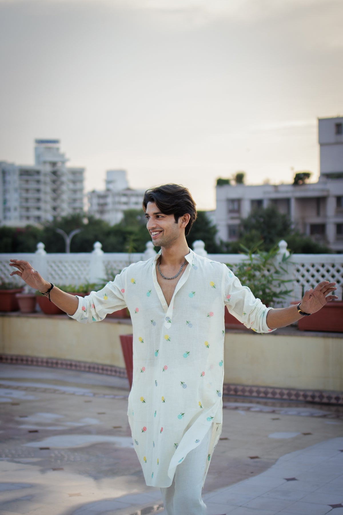 Mint White Floral Motif Kurta