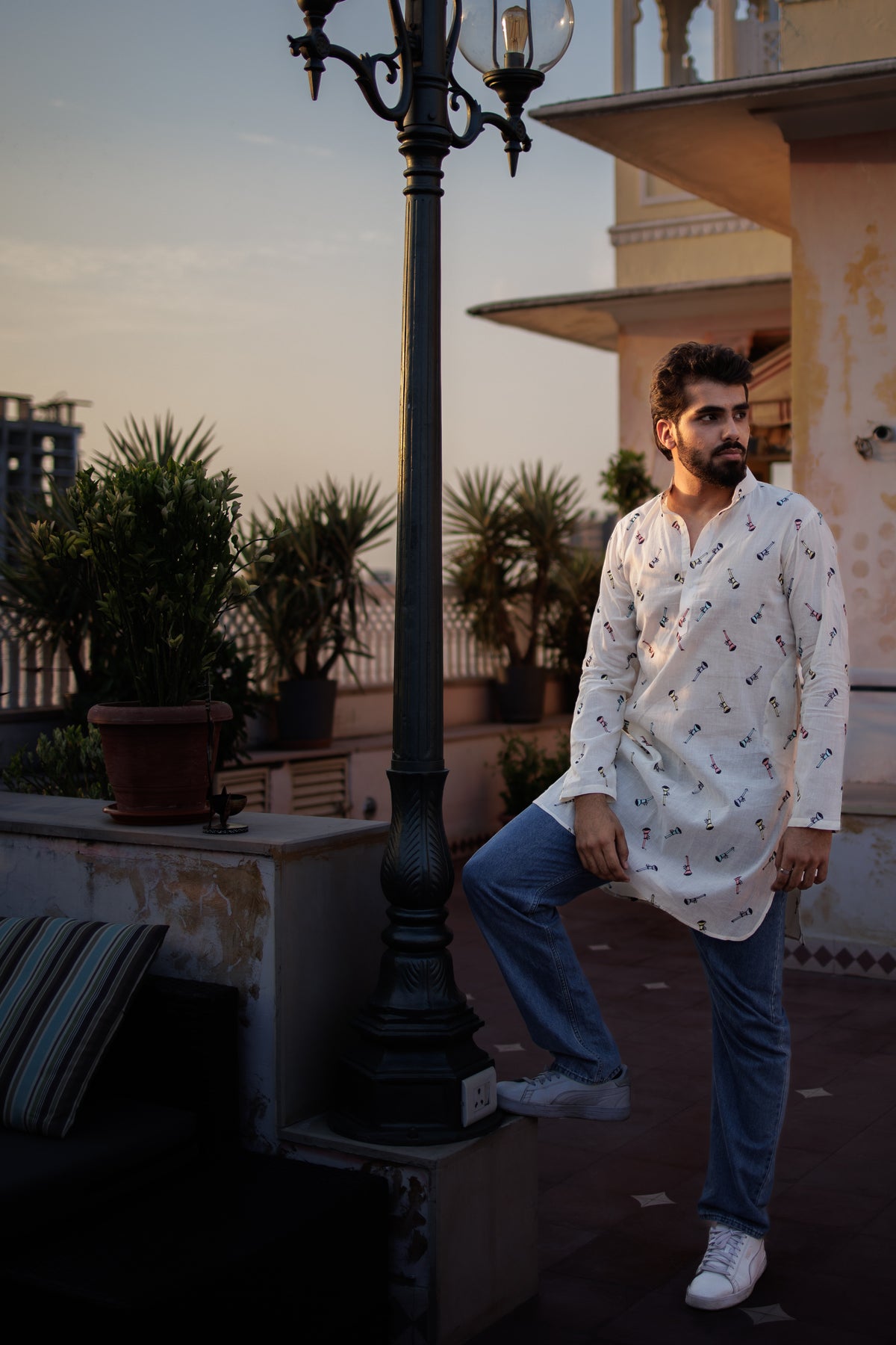 Off White Musical Print Ethnic Kurta