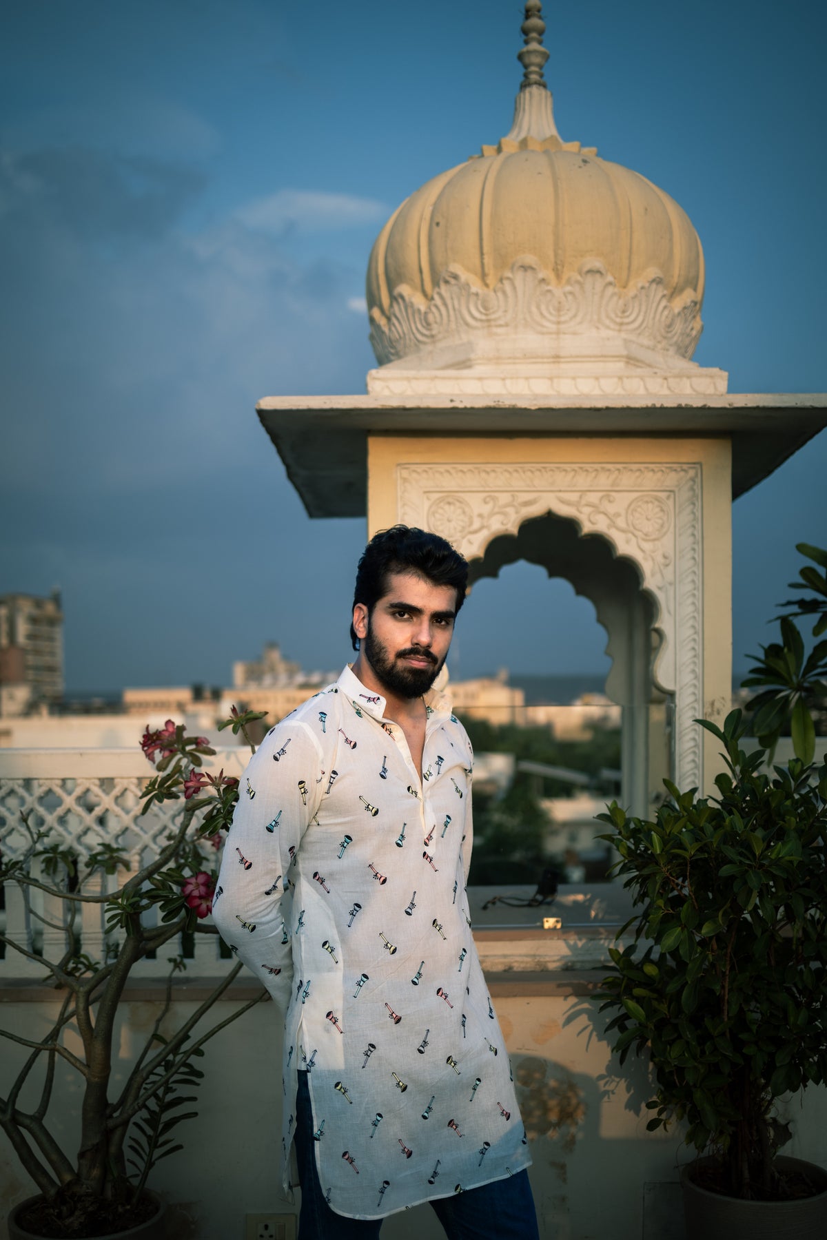 Off White Musical Print Ethnic Kurta