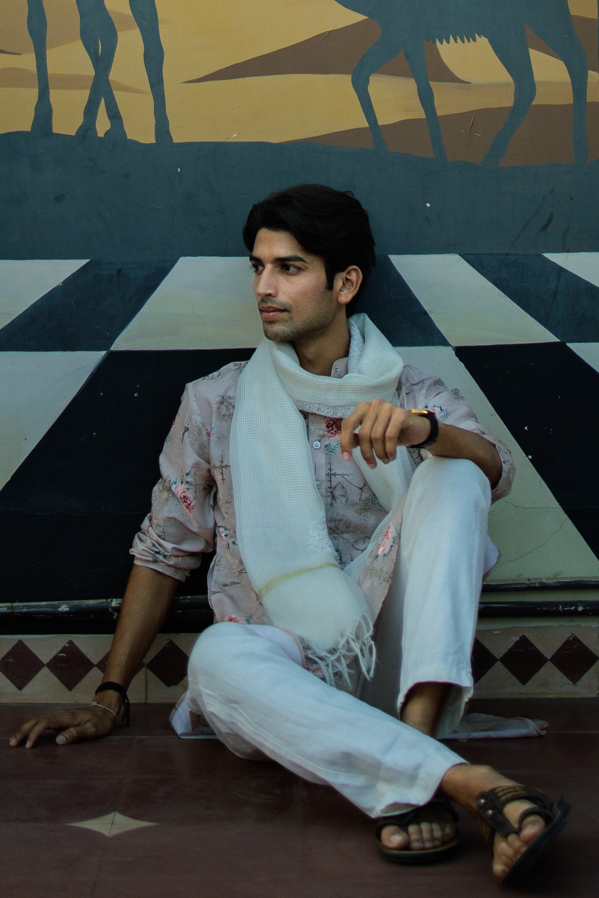 Floral Printed Pastel Pink Cotton Kurta