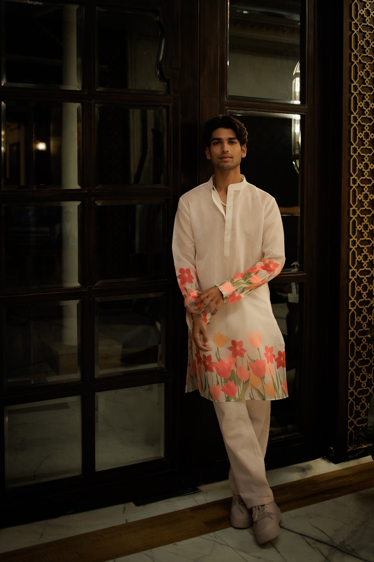 Ivory Floral Ganganagery Kurta Set